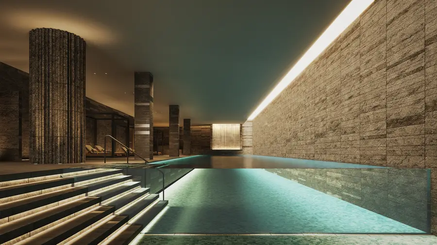 Indoor pool with stone walls