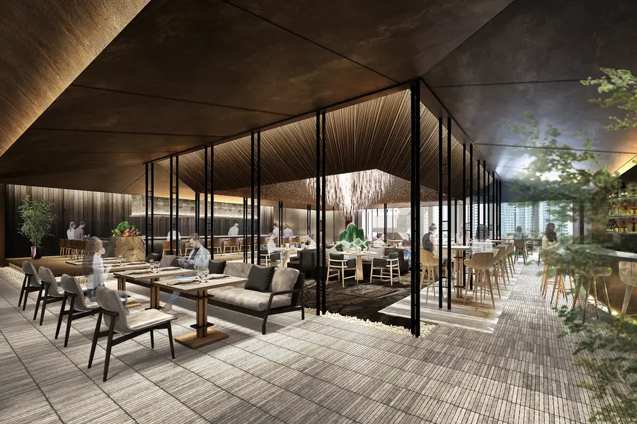 Restaurant with an open glass frontage