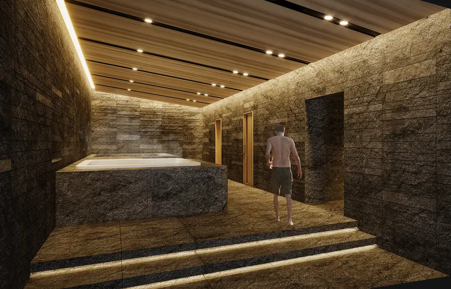Hot spa with stone walls