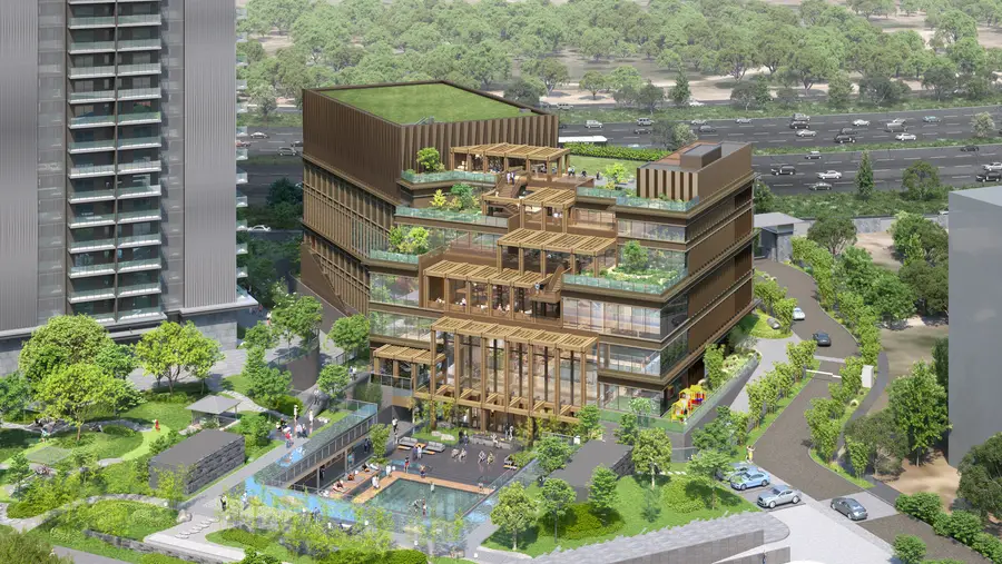 Aerial view of the Cascades Club with its landscaped terraces
