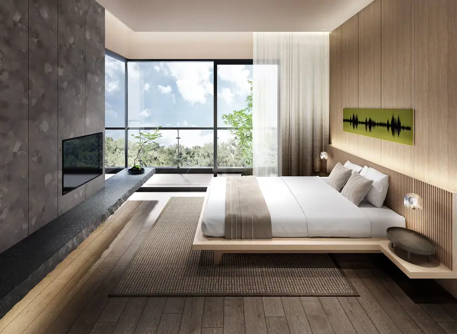Master bedroom with corner windows